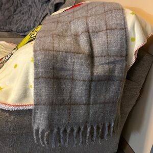 Express Gray and Brown Plaid Fringe Scarf 76x16 NWT     Unisex